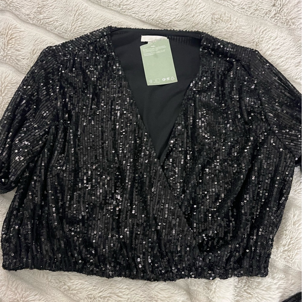 H&M Shimmering Black Sequin Blouse